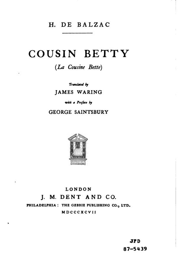 Cousin Betty book cover