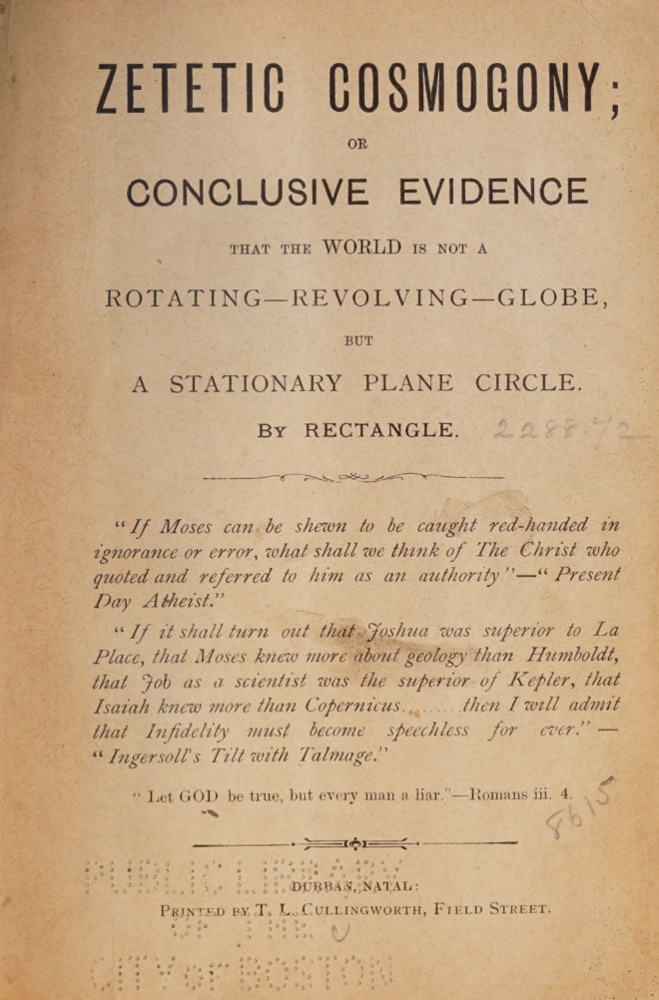 Zetetic Cosmogony book cover