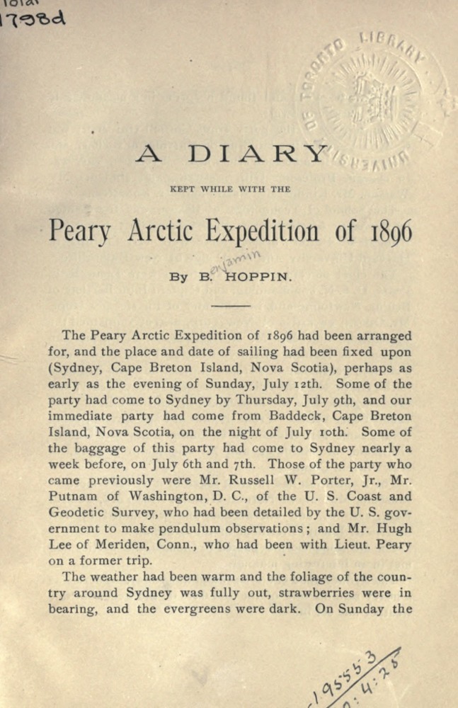 A Diary Kept while with the Peary Arctic Expedition of 1896 book cover