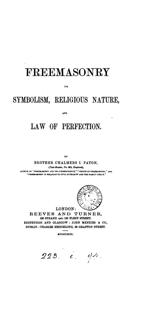 Freemasonry: Its Symbolism, Religious Nature, and Law of Perfection book cover