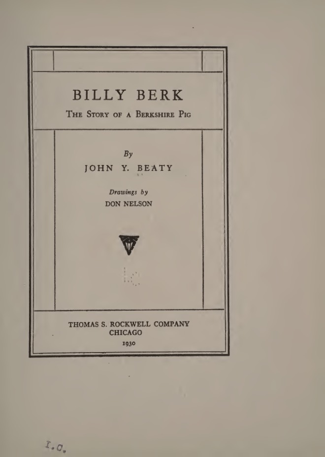 Billy Berk, the story of a Berkshire pig book cover
