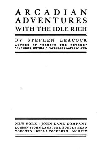 Arcadian Adventures with the Idle Rich book cover