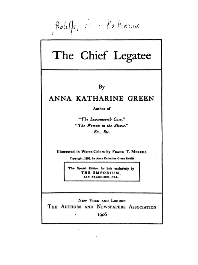 The chief legatee book cover
