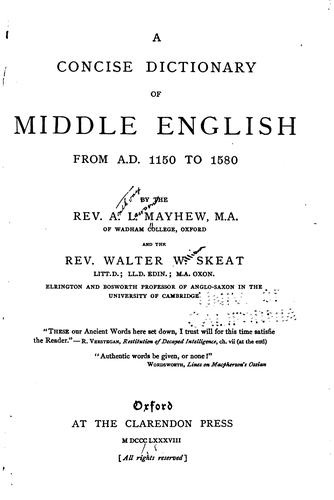 A Concise Dictionary of Middle English from A.D. 1150 to 1580 book cover
