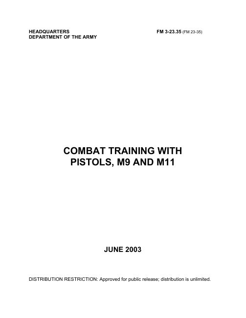 Combat Training with Pistols, M9 and M11 — FM 3-23.35 book cover